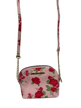 Betsey Johnson Pink Cosmetic Bag with Red Rose Print